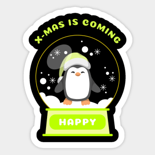 Xmas Is Coming Happy Penguin (Yellow) Sticker